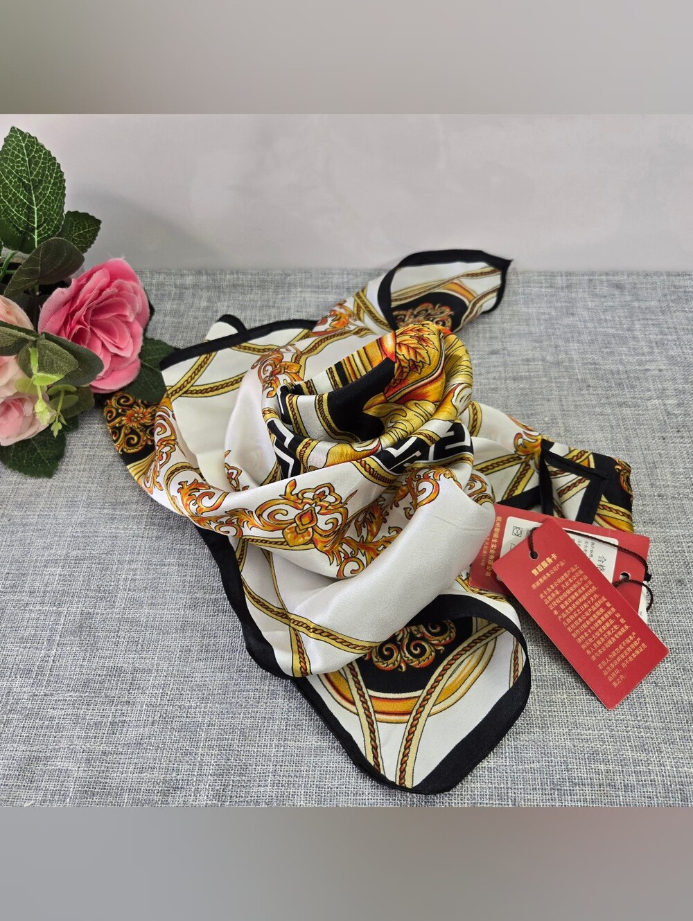 Du Jinsheng Hangzhou 100% Mulberry Silk Pocket Square / Mini Scarf - NIB 12"